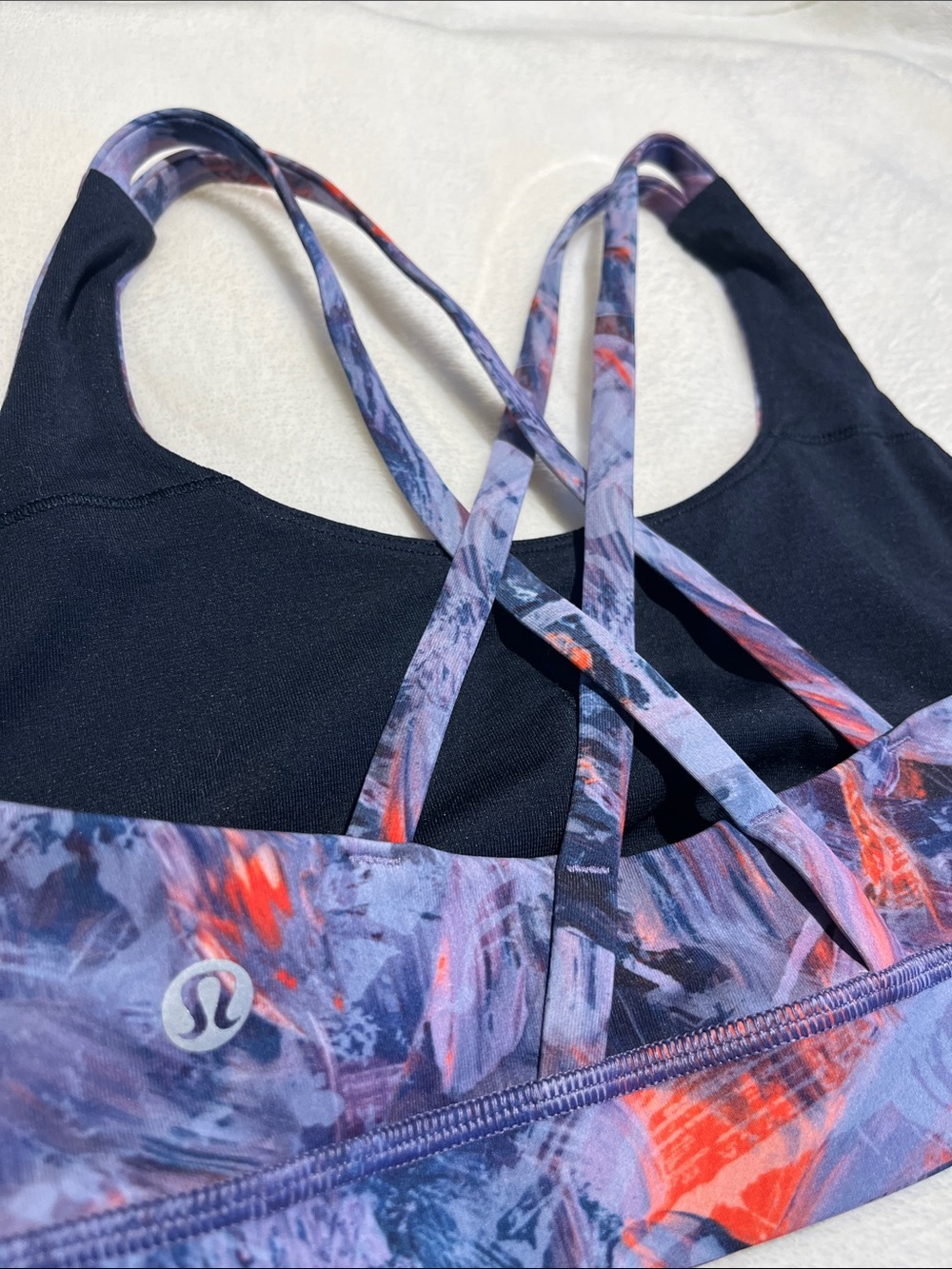 lululemon Energy Purple & Blue Printed Strappy Sports Bra Size 6